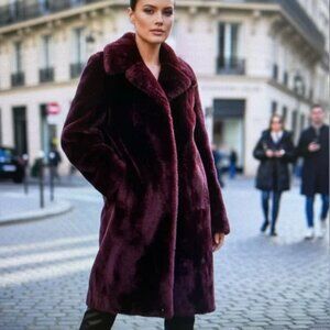 $297 WAVERLY GREY Luxe Faux Fur Betty Teddy Jacket burgundy car coat M